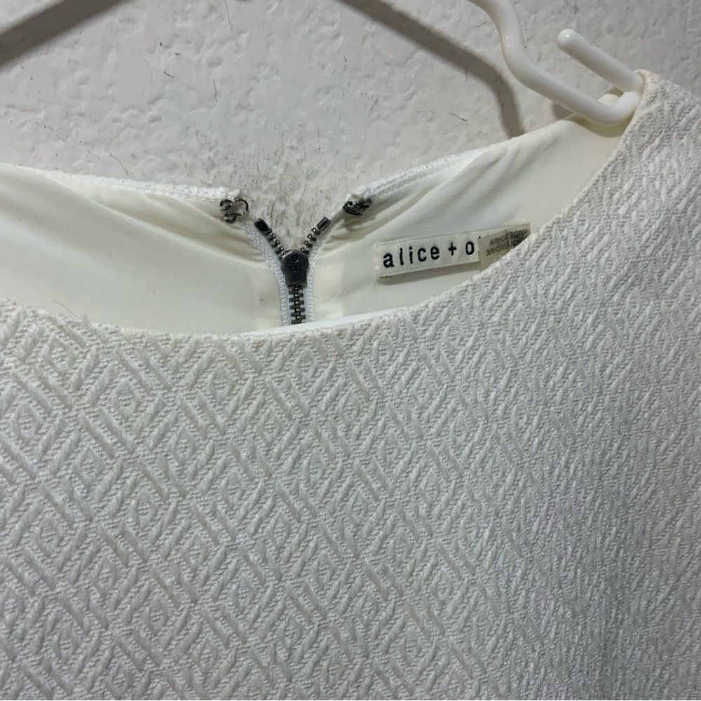 Alice + Olivia Size 6 Liv Drop Waist Capped Sleeve White Textured Mini Dress - Picture 4 of 10